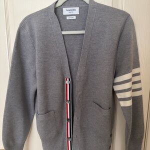 Thom Browne Gray Wool-Blend Cardigan with Tricolor Placket